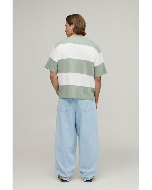 BoohooMAN Gray Oversized Colour Block Stripe T-Shirt for men
