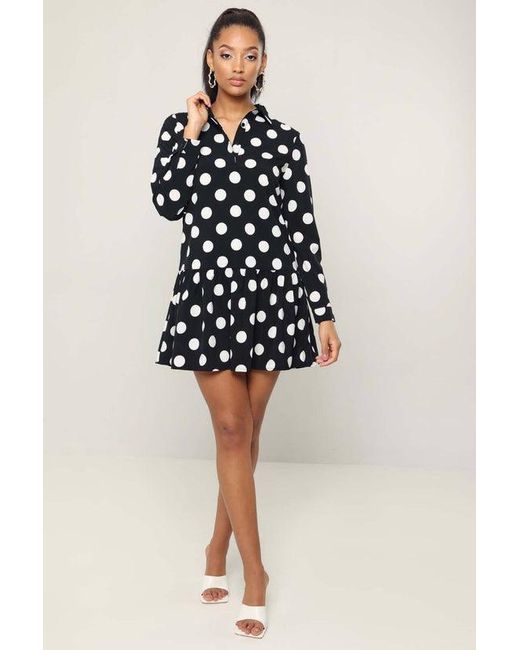 Urban Bliss Black Cleo Spot Frill Mini Shirt Dress