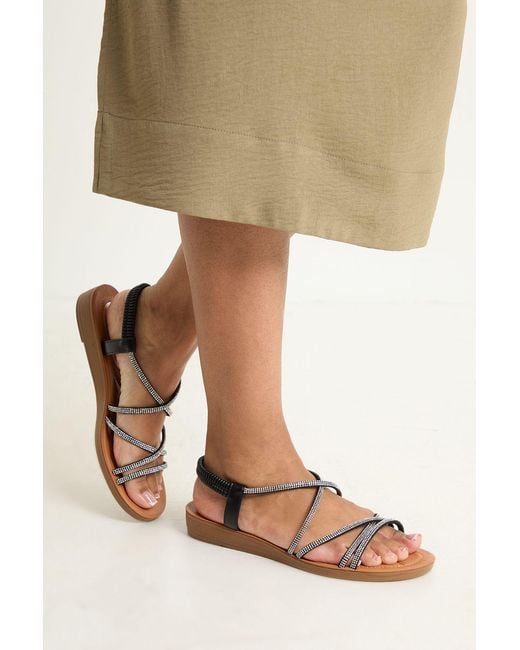 Good for the Sole Natural Tippie Diamante Trim Comfort Flat Sandals