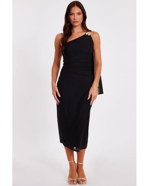 Quiz Black Mesh One Shoulder Midi Dress