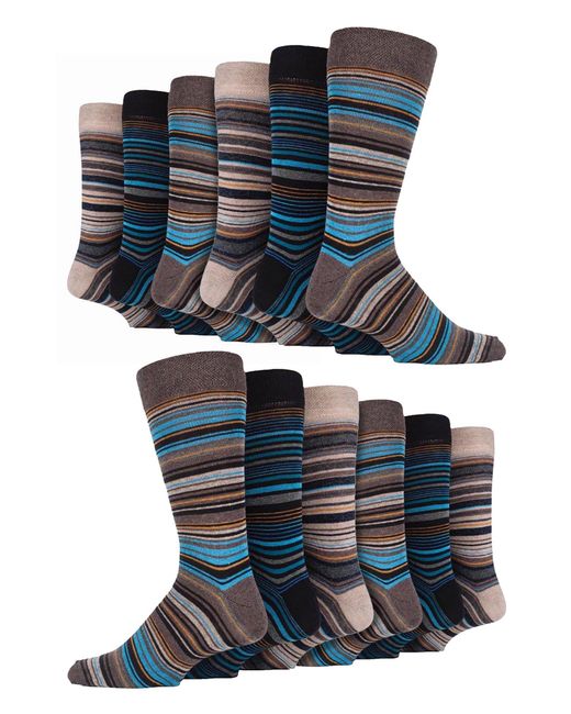 Sock Snob Blue 12 Pair Multipack Cotton Colourful Striped Dress Socks for men