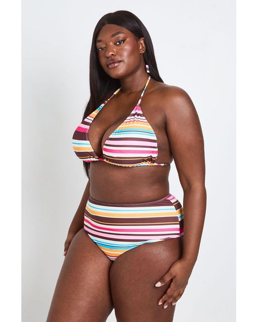 Boohoo Red Plus Stripe Top & Hight Waist Bikini