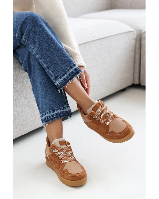 Where's That From Blue Wheres 'Mireya' Suede Low Top Trainer With Mesh Panel And Faux Fur Lining