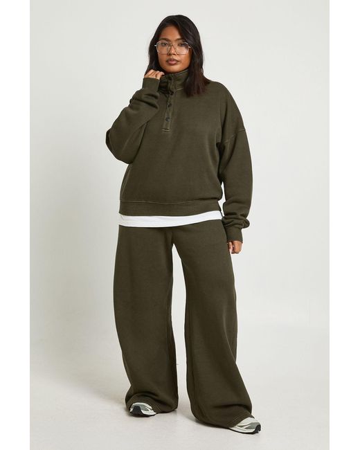 Boohoo Green Plus Washed Funnel Neck Sweatshiirt Tracksuit
