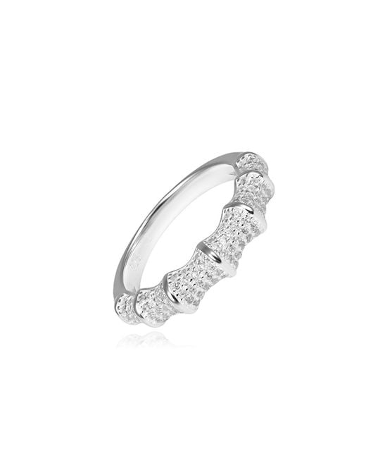 The Jewellery Stockroom White Sterling Cz Pave Bamboo Ring