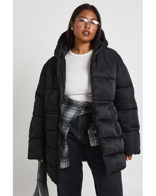Boohoo Black Plus Synched Waist Puffer Jacket