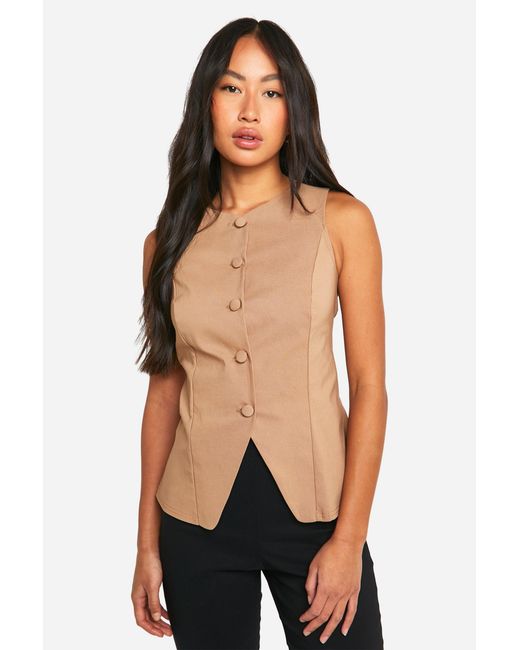Boohoo Black Self Fabric Button Front Waistcoat