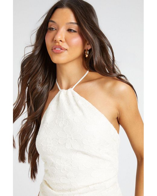 Boohoo White Ditsy Crochet Halter Tie Top