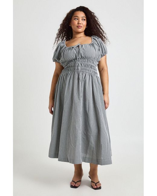 Boohoo Gray Plus Gingham Shirred Waist Midaxi Dress