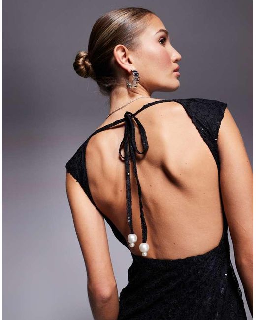 Kaiia Black Exclusive X Sasha Corte Cap Sleeve Open Tie Back Mini Dress