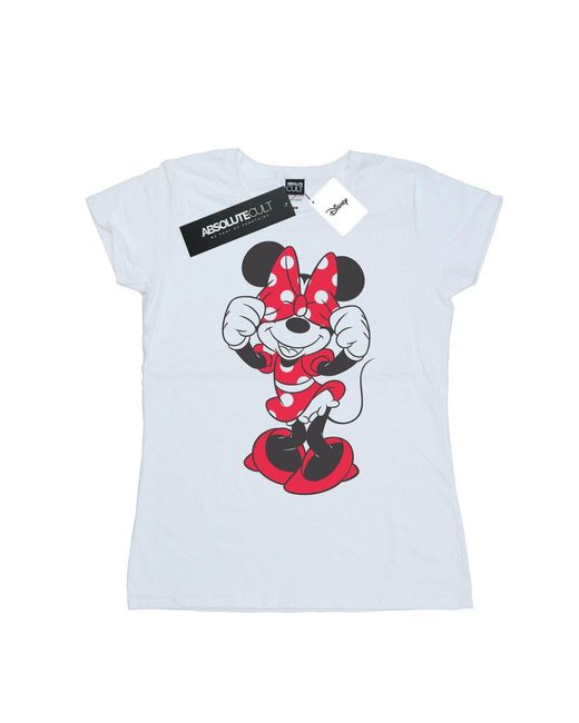Disney White Ladies Minnie Mouse Bow Eyes Cotton T-Shirt