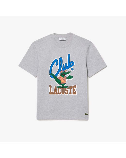 Lacoste Uniseks Relaxed Fit T-shirt Met Handtekeningprint In Grijs in het Gray