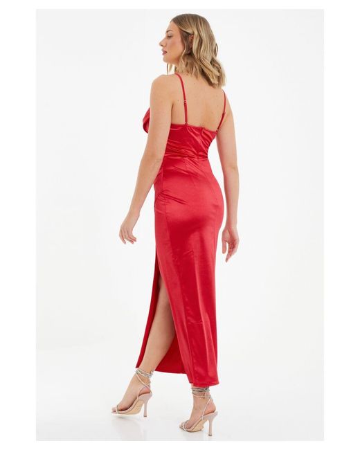 Quiz Red Corset Split Hem Maxi Dress