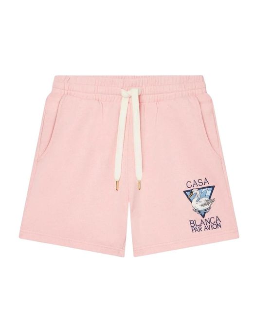 Casablanca Pink Embroidered Par Avion Shorts Cotton for men