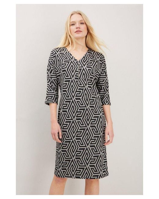 Wallis Gray Geometric Stretch Jacquard Zip Dress