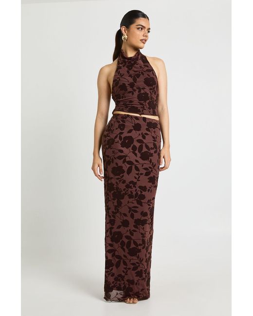 Boohoo Brown Floral Devoure Maxi Skirt