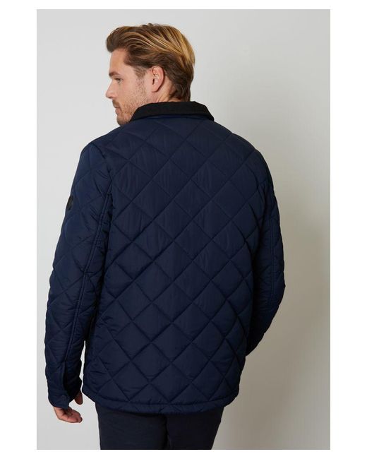 Threadbare Blue Showerproof Quilted Microfleece Lined Collared Jacket for men
