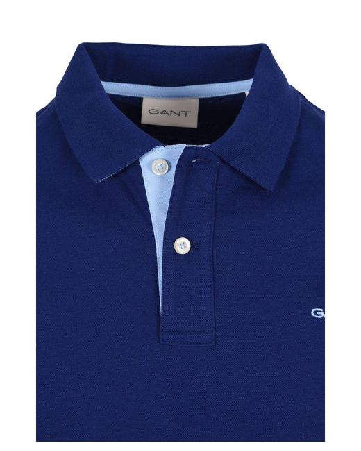 Gant Blue Contrast Collar Ss Polo Shirt Rich for men