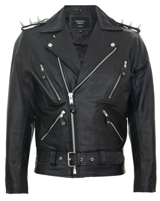 Infinity Leather Black Brando 'Ghostrider' Spiked Biker Jacket for men