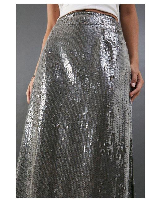 Warehouse Gray Sequin Maxi Skirt