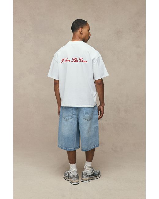 BoohooMAN White Oversized Boxy I Love This Game Print T-Shirt Cotton for men