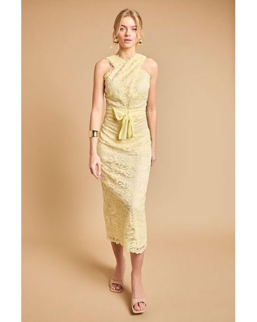 Oasis Natural Embroidered Mesh Lace Halterneck Midi Dress