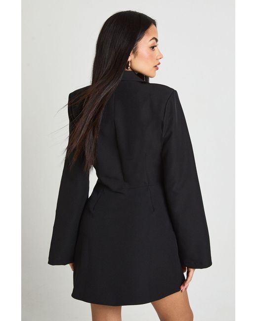 Boohoo Black Buckle Detail Flared Sleeve Blazer Dress