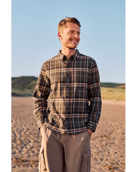 Mountain Warehouse Blue 'Cove' Check Flannel Shirt Cotton Buttoned Breathable Top for men