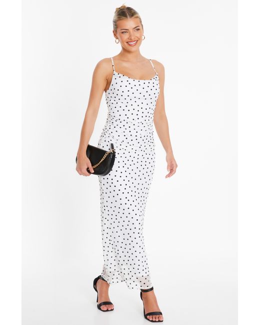 Quiz White Polka Dot Print Midaxi Dress