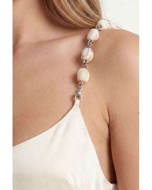 MissPap Natural Beaded Trim Backless Satin Mini Dress