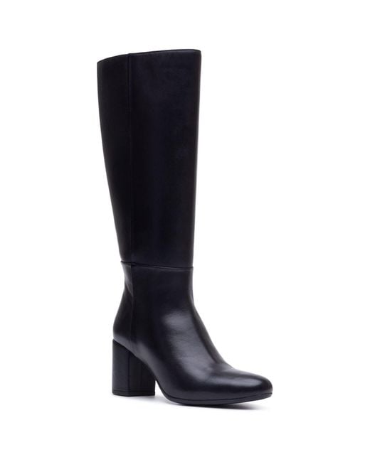 Hush Puppies Black Oprah Long Leather Heeled Knee High Boots