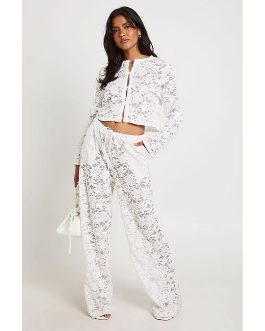 Boohoo White Lace Drawstring Waist Trouser