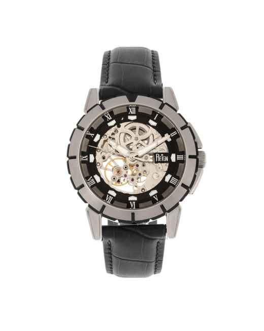 Reign Metallic Philippe Automatic Skeleton Leather-Band Watch for men