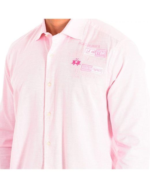 La Martina White Long Sleeve Shirt Tmc602-Ox083 for men