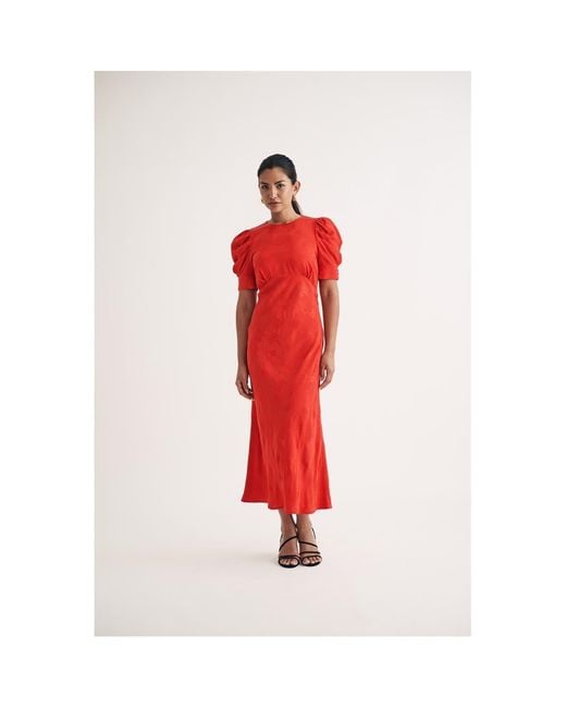 Nobody's Child Red Nobodys Moira Crew Neck Midi A-Line Dress