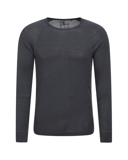 Mountain Warehouse Black Merino Thermal Baselayer Top Long Sleeve Hiking Winter Pullover Wool for men