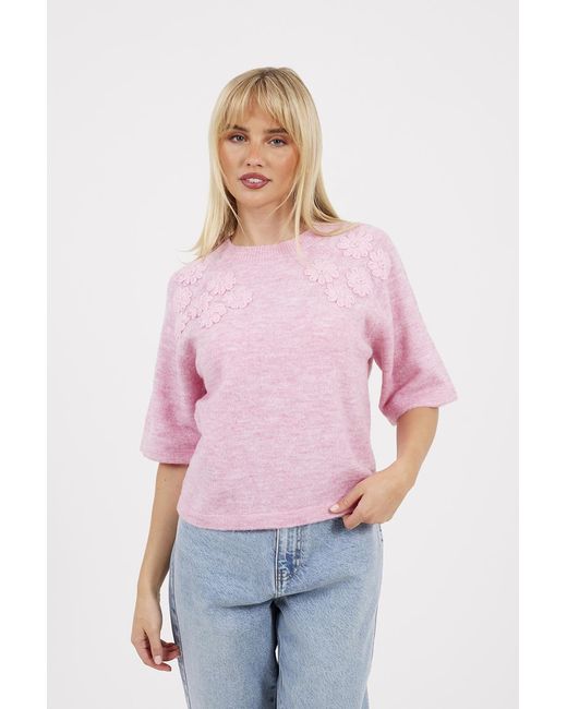 Brave Soul Red Short Sleeve Jumper With Floral Embroidery