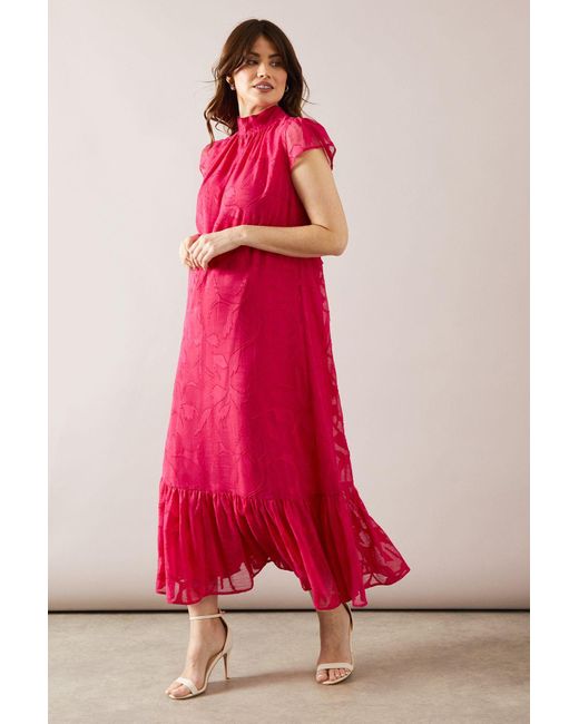 Wallis Pink Floral Jacquard Drop Hem Swing Midaxi Dress