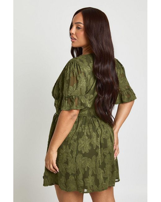 Boohoo Green Plus Burnout Floral Long Sleeve Skater Dress