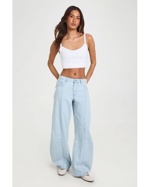 Boohoo Blue High Waist Wide Leg Barrel Fit Jeans