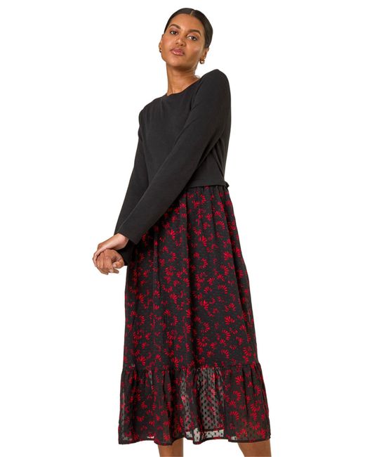 Roman Purple Contrast Print Mesh Skirt Midi Dress