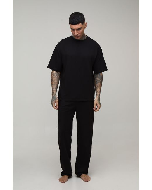 BoohooMAN Black Tall Loungewear Oversized T-Shirt And Relaxed Jogger Set for men
