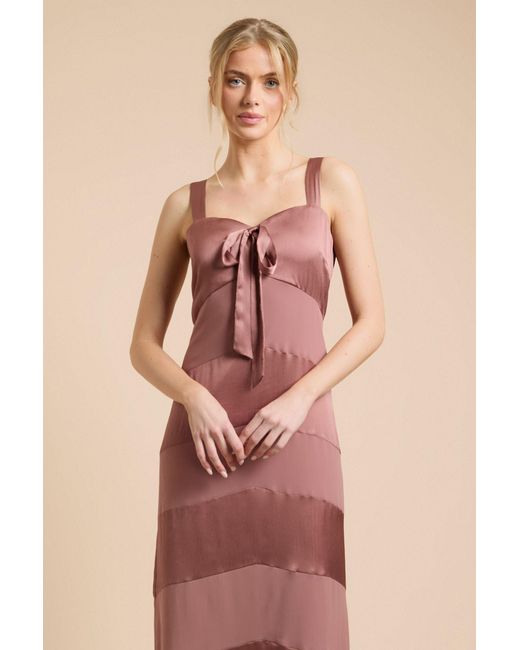 Oasis Natural Satin And Chiffon Mix Bow Front Cami Dress