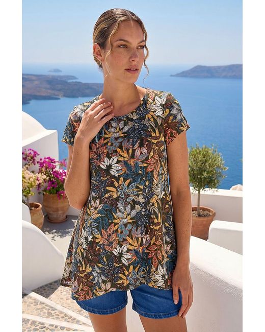 Roman Blue Floral Lace Puff Print Tunic Top
