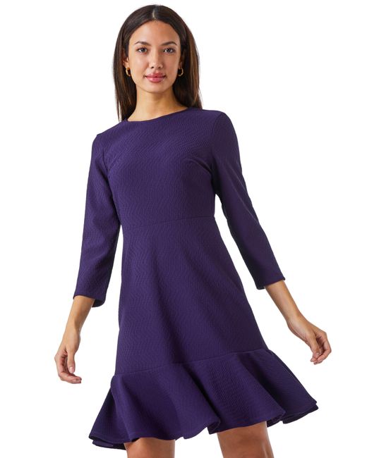 Roman Purple Textured Frill Hem Dress