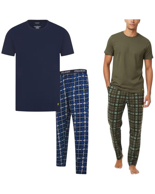 Lyle & Scott Blue Cotton Casul Rich Checked Regalur Fit Pajamas Set for men