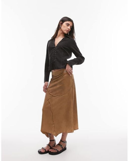 Résumé Natural Faux Suede Boho Western Asymmetric Midaxi Skirt