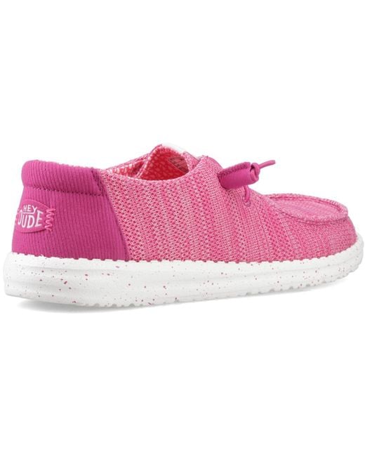 HeyDude Pink Wendy Stretch Sox Fuchsia Moccasins Shoes