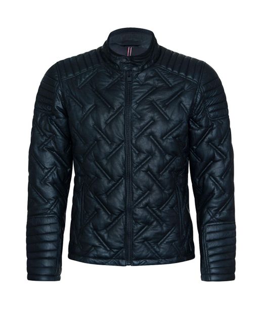 Infinity Leather Blue Quilted Biker Jacket for men
