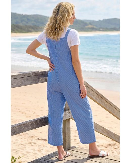 Roman Blue Stripe Print Jumpsuit